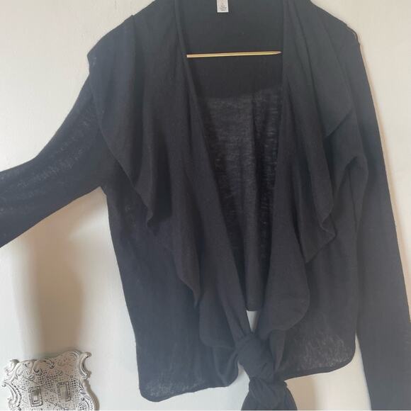 Autumn Cashmere Black Waterfall Shawl Collar Wrap Cashmere Sweater L - Picture 2 of 6